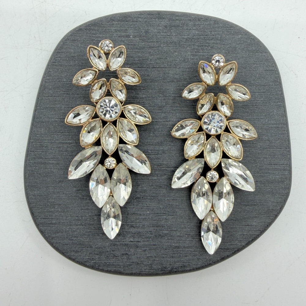 Gold Tone Clear Rhinestone Chandelier Earrings Bridal Statement Jewelry Gift